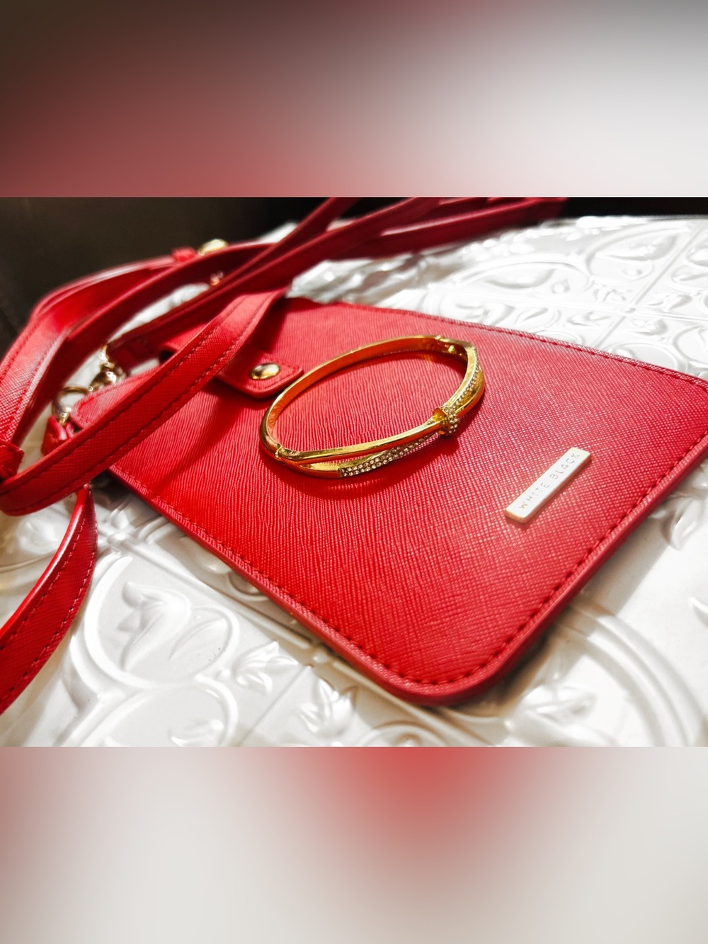 White House Black Market Red Crossbody Phone/Card Holder With Bracelet.